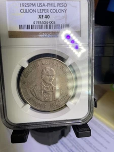 1925 pm-usa phillipinas un peso culion leper - Picture 1 of 2