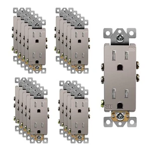 15 Amp Decorator Duplex Outlet Receptacle, Tamper Resistant, Nickel (20-Pack) - Picture 1 of 4