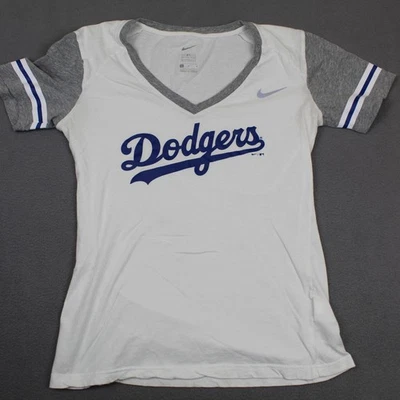 Camisa de los Dodgers de Los Ángeles para mujer mediana blanca gris MLB béisbol cuello en V Nike Foto 1 de 4