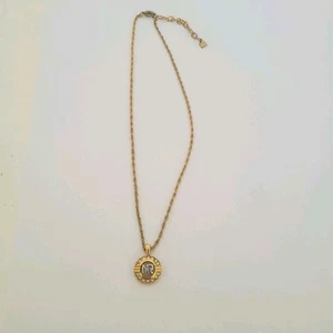 Vintage Nina Ricci NR Round Pendant Necklace Reighstones 14” Gold Chocker - Picture 1 of 6