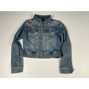 Chaqueta de mezclilla Rocawear niñas parches adornados botones dorados recortados mediana - Imagen 1 de 11