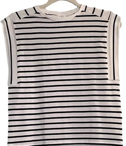 Zara Kids Blue & White Striped 9/10 Box Tee Sleeveless Nautical Beachy Preppy - Picture 1 of 12