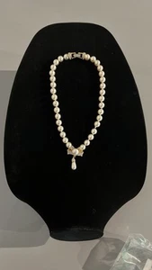 Swarovski Necklace Dangle Pearl Bow Hand Knotted Gold Plated - Picture 1 of 10