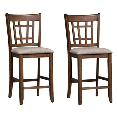 Santa Rosa Medium Brown 24 Inch Lattice Back Counter Chair-Set of 2 - Image 1 of 4