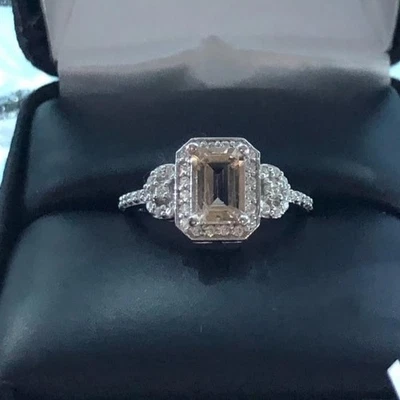 🌸Delicado anillo de morganita y diamantes rosa pálido - oro blanco de 10K🌸 Foto 1 de 4