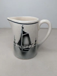 Antique Delft Style Creamer Pitcher 3 Sail Boats Made In Czechoslovakia - Picture 1 of 4