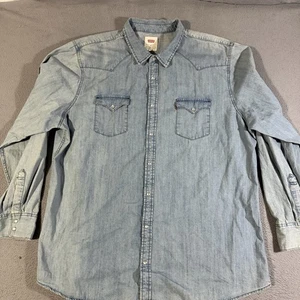 Camicia vintage Levis denim uomo 3XLT blu perla snap western manica lunga cowboy rodeo - Foto 1 di 6