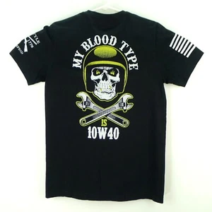 My Blood Type is 10W40 Black T-Shirt Grunt Style Size M Motorcycle Mechanic - Picture 1 of 5