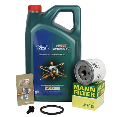Mann Ölfilter Ford + 5L 5W-30 Castrol für Ford Kuga Mondeo S-Max + Schraube