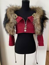 Dsquared2 Women’s Red Twill Faux Fur Hooded Bomber Cropped Coat 38IT XSUS NEW