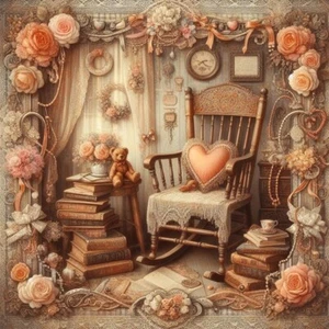 GRANDMA'S ATTIC Bears & Lace #2 - 8x8 Cotton Print Fabric Block - Picture 1 of 1