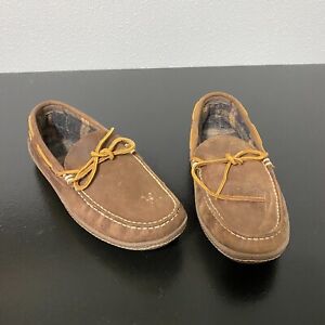 LL Bean Men Brown Leather Camp Moccasin Slip-On Loafer Shoes Size 11 Flannel