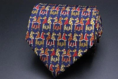 Corbata SALVATORE FERRAGAMO. Azul con cabeza de caballo marrón y rojo / motivo ecuestre. Foto 1 de 4