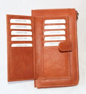 Pochette Donna in Vera Pelle Portafogli Porta tessere monete Zip interna esterna - Immagine 1 di 4