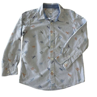 Carter's Dinosaur Stripe Boys Shirt Size 10/12 Button Up Long Sleeve - Image 1 of 4