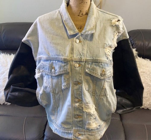 ALEXANDER MCQUEEN Giacca Revice Lt blu denim invecchiato McQueen OVERSIZE con maniche nere taglia M