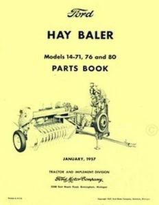 Ford 14 - 71 76 and 80 Hay Baler Parts Book Manual - Picture 1 of 1