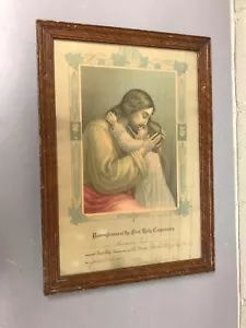 ANTIQUE VTG FRAMED FIRST COMMUNION CERTIFICATE SLEEPY EYE MN 1918 17 1/2 X 12.5” - Picture 1 of 12