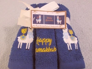 Hanukkah Wash Clothes Set Of 6 Happy Llammukah (2) & Llama With Menorah (4) New - Picture 1 of 2