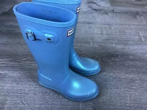 HUNTER Kids Classic Nebula Rain Boots Blue Glossy Boots Youth Girls 4 4G / 3B 34 - Picture 1 of 15