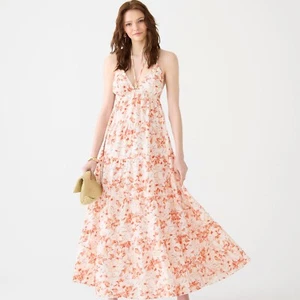 Maxi Vestido de Vacaciones J Crew con Correas de Lino Resort Brisa Flores Talla XL Ret $250 - Imagen 1 de 4