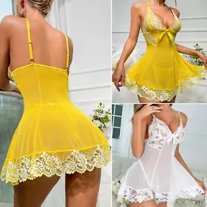 Women's Sexy Lace G-String Babydoll Sleepwear Dress Lingerie Nightwear Underwear - Picture 1 of 46