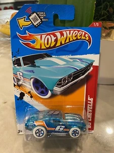2012 Hot Wheels 211 Emoción Racers-Ice 1/1.5m69 Chevelle Trans Azul W/ Blanco - Imagen 1 de 1