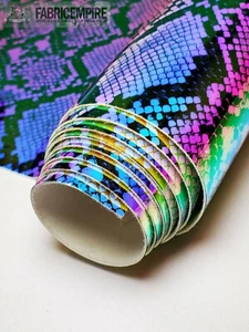 Vinyl Upholstery Hologram Glossy Snake Print Fabric 54" Wide Sold By The Yard - Picture 1 of 9