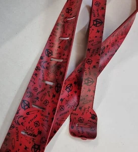 RED *ANARCHY* Real Leather Guitar Strap 2.4mm Thick Made In England Birmingham - Picture 1 of 11