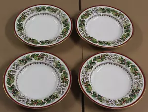 4 cuencos de sopa Spode Fine Bone China Inglaterra Navidad rosa con borde 9-1/4" - Imagen 1 de 4