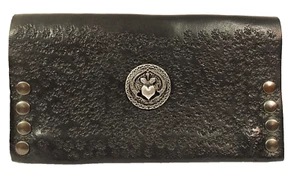 Bolsa de tabaco bolsa de billetes Celtic Claddagh cuero negro estuche cierre a presión - Imagen 1 de 4