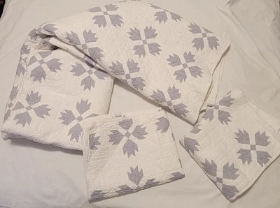 Bee & Willow 3 件装女王拼布被子套装灰色钻石白色带 2 个 Shams 二手状况完好 — 第 1/4 张图片