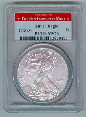 2013-(S) SILVER AMERICAN EAGLE - KM#273 - STRUCK AT SAN FRAN. MINT - PCGS - MS70 - Image 1 of 2