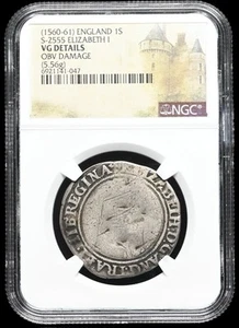 INGHILTERRA Regina Elisabetta I 1560 d.C., Scellino 1S 1558-1603 Moneta Argento S-2555, NGC - Foto 1 di 5