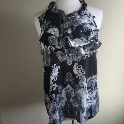 Top túnica para mujer negro blanco cachemir volantes cuello sin mangas talla XL Foto 1 de 4