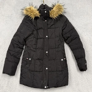Chaqueta Tommy Hilfiger Mujer Mediana Negra Imitación Piel Capucha Puffer Parka TW7MP169 - Imagen 1 de 20