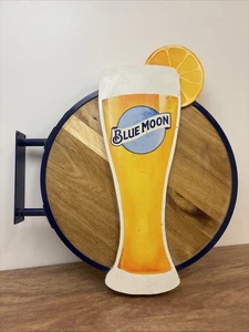 BLUE MOON WOODEN PUB BEER SIGN Wall Bar Wood Double Sided - Picture 1 of 20