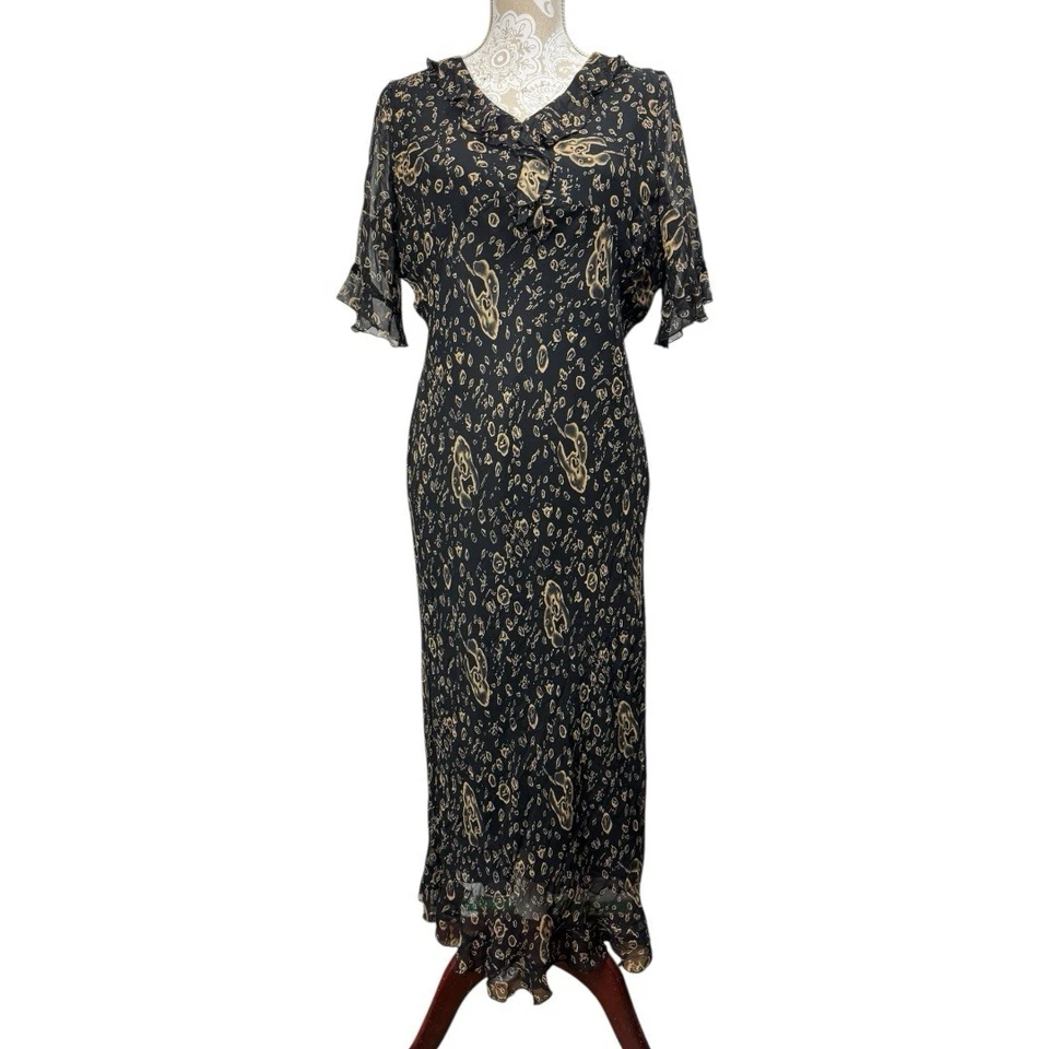 Vestido Babydoll Vintage Y2K Lapislázuli Talla Grande 100% Seda Negro Hada Coqueta Foto 1 de 4