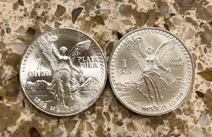 Lot Of 2 - 1985 and 1992 Mexico 1oz Silver Libertad Onzas BU UNC - EX condition! - Picture 1 of 6