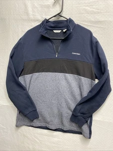 CALVIN KLEIN 1/4 Zip Sky Captain Men's Pullover (Blue Black Grey Logo preowned - Picture 1 of 10