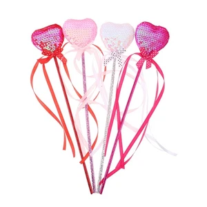  4pcs Heart Fairy Wand: Princess Wand Toy with Sparkly Sequins & Ribbon for - Picture 1 of 12