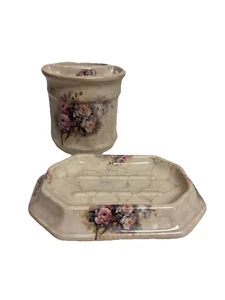 Athena Pottery "Roseland" Keramik Badaccessoire 2-SET Made USA Vintage - Bild 1 von 14