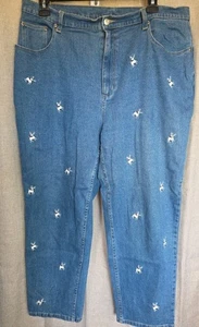 Quacker Factory blue denim jeans with embroidered deer or reindeer motifs Sz 22W - Picture 1 of 9