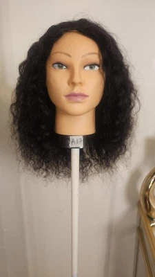 Peluca de encaje cabello humano virgen 150 % ondulada negra superior regular de alta calidad de 18 a 20"  Foto 1 de 4