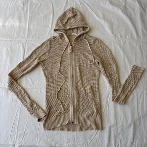 Athleta Tan Size Medium Hooded Zip Up Jacket 100% Cotton - Picture 1 of 20