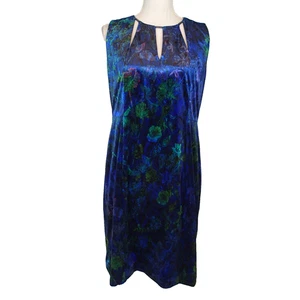 t Tahari Size 12 Blue green Multi Print CHARMA Floral Velvet Dress sleeveless - Picture 1 of 19