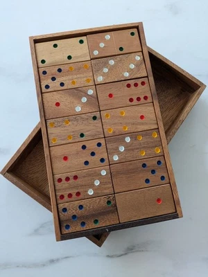 Vintage Wooden Dominoes Set, 32 Piece with Wooden Box – Rare Find – Thick Pieces - Image 1 of 4