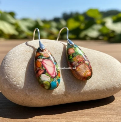 Pendientes de jaspe sedimento marino arco iris jaspe imperial natural joyería colgante Foto 1 de 4
