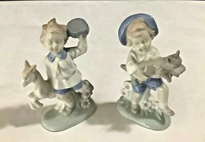 Pair Vintage Lego Japan Boy w/Dog & Girl w/Sheep Porcelain 4-1/2” Tall Figurines - Picture 1 of 3