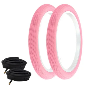 2 PRO+ BICYCLE WIRE BEAD TIRE 18" X 1.95 PINK BMX/FREESTYLE W/ HEAVYDUTY TUBES. - Picture 1 of 1